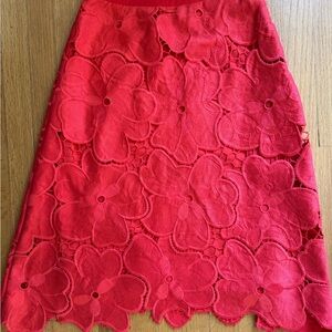 Cynthia Rowley Red Flower Embellished Midi Skirt SIZE 0